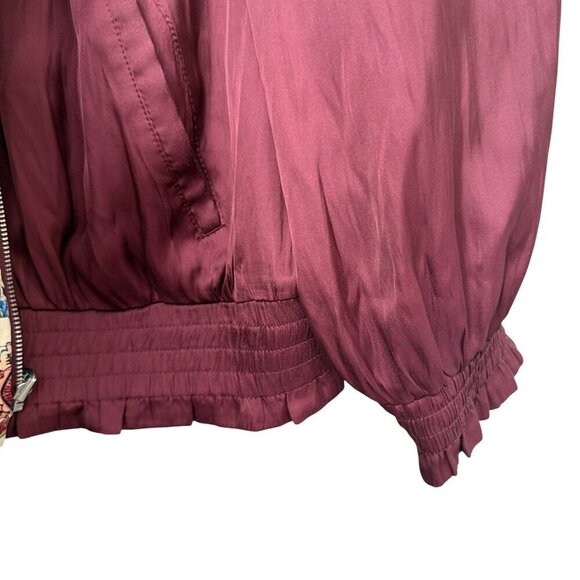 CHICO'S Floral Bomber Jacket XL (Chicos 3) Cream Red Reversible Zip Front Satin - Picture 11 of 15